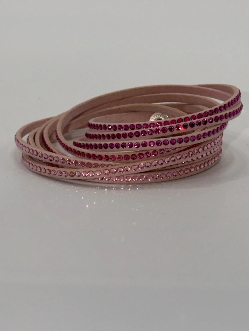Pink Vegan Leather Crystal Wrap Bracelet